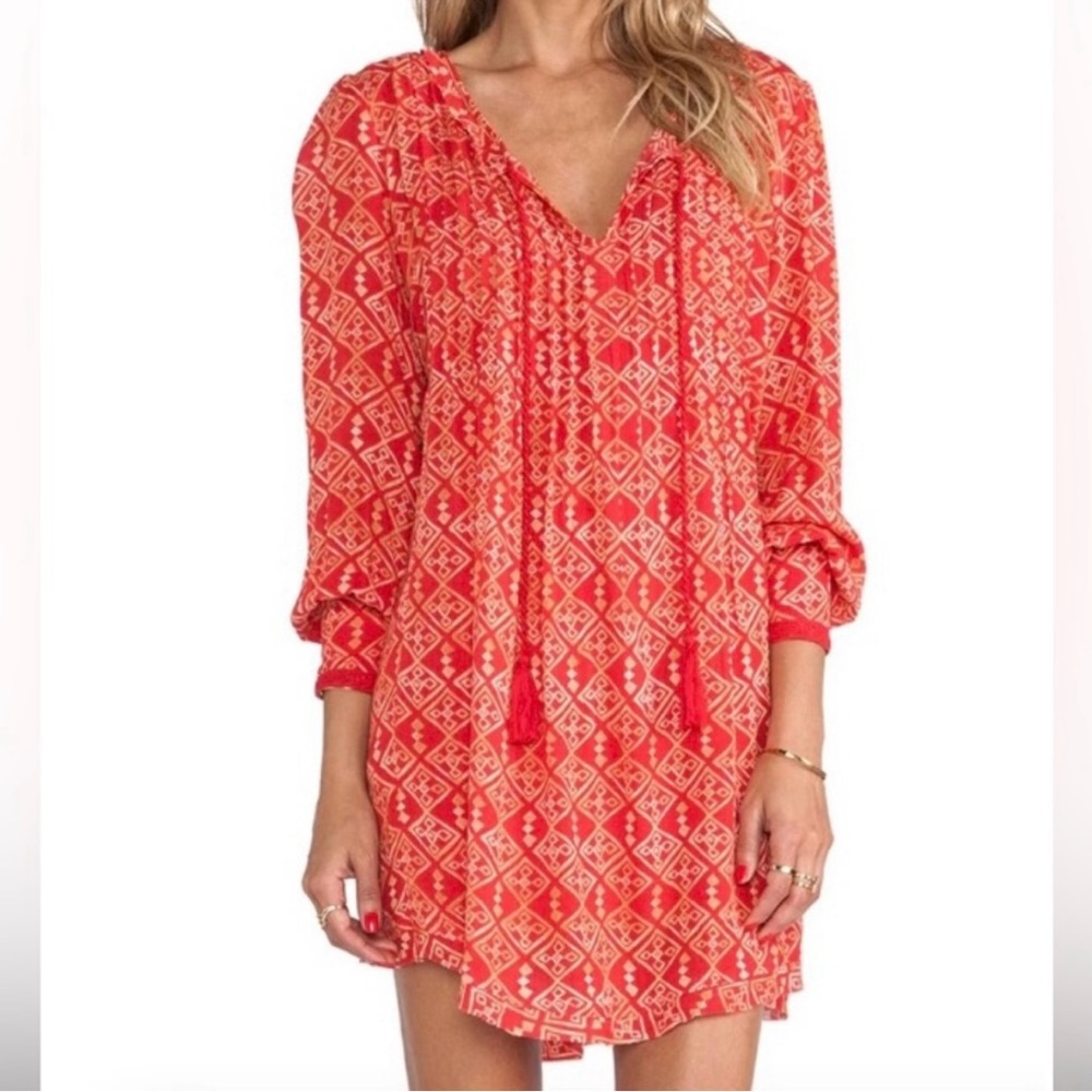 Free People Marlow Geometric Fringe Boho Mini Tunic Swing Dress Womens Large
